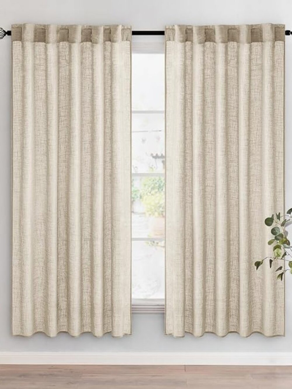 Beige Linen Textured Semi Sheer 2 Panels Curtains Drapes Tab Rod 52W" x 72"L-NEW